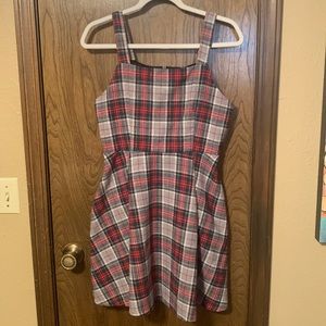 Copper Key Women's Medium Tartan Red Plaid Overall Romper w/A Line Skirt